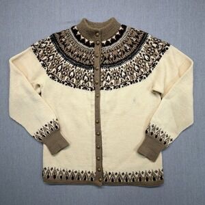Vintage Hand‎ Knit Wool Fair Isle Sweater Women's Handmade Nordic Icelandic